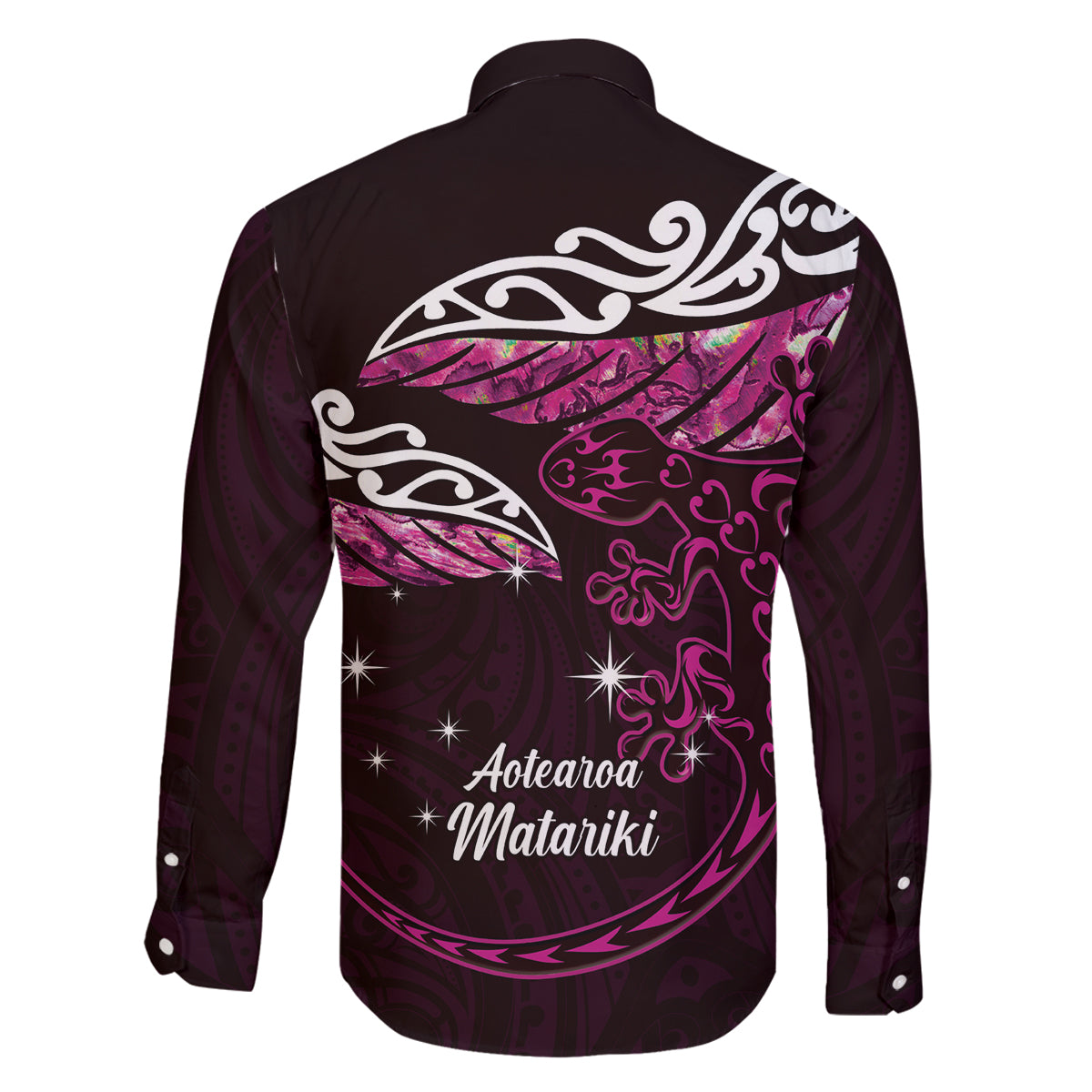 New Zealand Matariki Family Matching Puletasi and Hawaiian Shirt Maori New Year Silver Fern And Lizard - Pink LT14 - Polynesian Pride