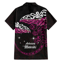 New Zealand Matariki Family Matching Short Sleeve Bodycon Dress and Hawaiian Shirt Maori New Year Silver Fern And Lizard - Pink LT14 - Polynesian Pride