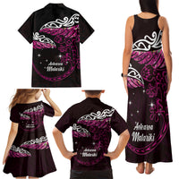 New Zealand Matariki Family Matching Tank Maxi Dress and Hawaiian Shirt Maori New Year Silver Fern And Lizard - Pink LT14 - Polynesian Pride