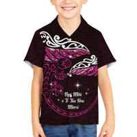 New Zealand Matariki Family Matching Tank Maxi Dress and Hawaiian Shirt Maori New Year Silver Fern And Lizard - Pink LT14 Son's Shirt Pink - Polynesian Pride