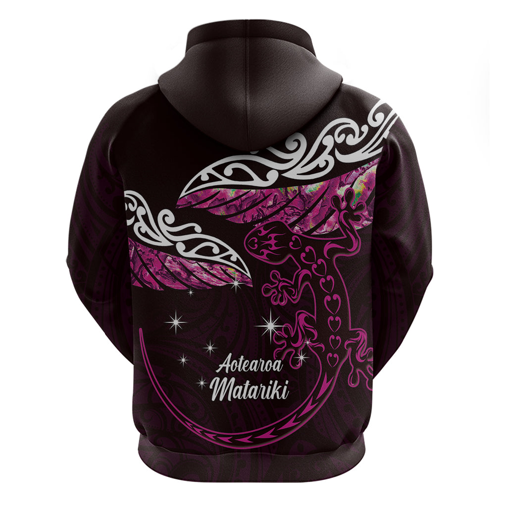New Zealand Matariki Hoodie Maori New Year Silver Fern And Lizard - Pink LT14 - Polynesian Pride