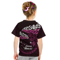 New Zealand Matariki Kid T Shirt Maori New Year Silver Fern And Lizard - Pink LT14 - Polynesian Pride