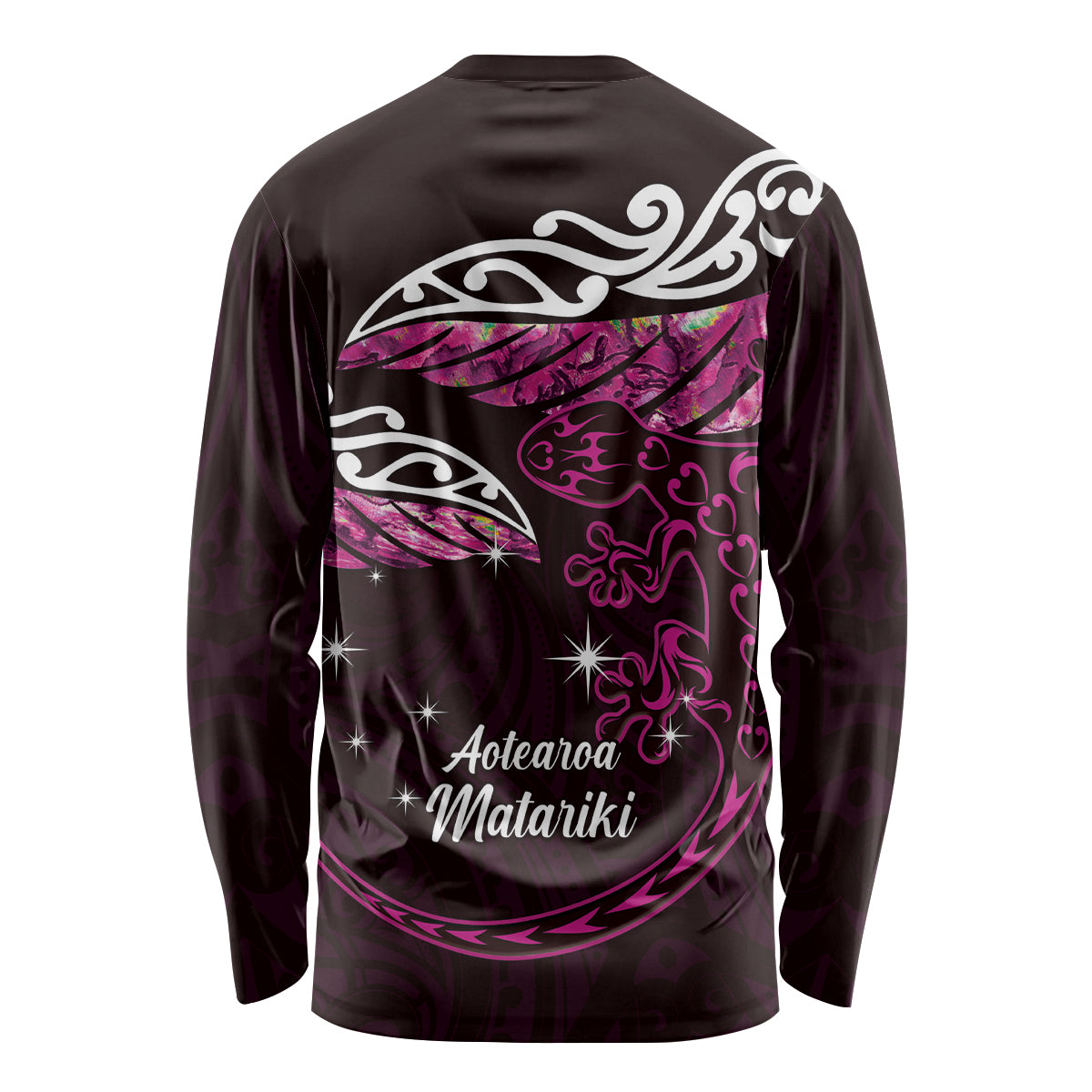 New Zealand Matariki Long Sleeve Shirt Maori New Year Silver Fern And Lizard - Pink LT14 - Polynesian Pride