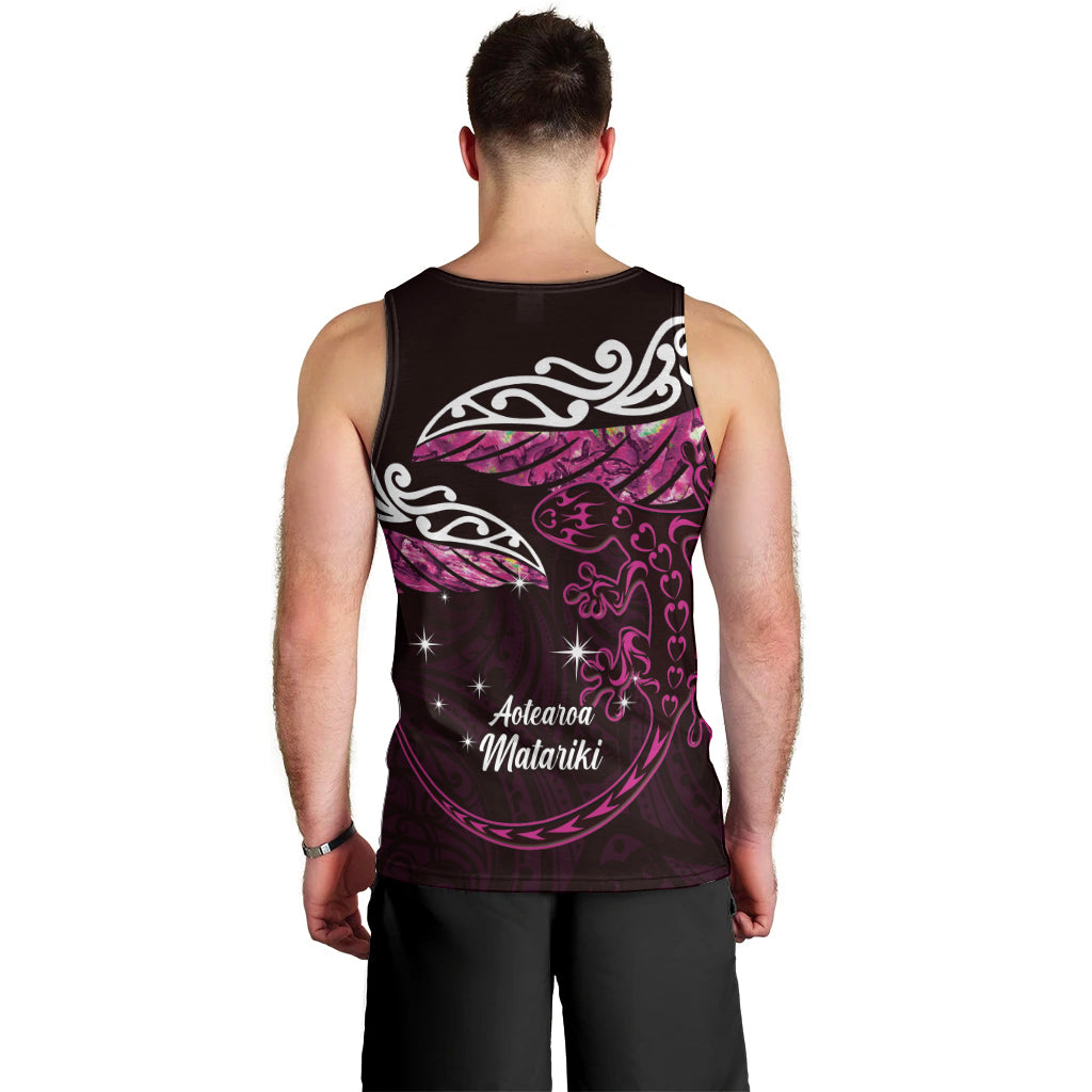 New Zealand Matariki Men Tank Top Maori New Year Silver Fern And Lizard - Pink LT14 - Polynesian Pride