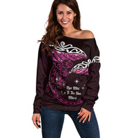 New Zealand Matariki Off Shoulder Sweater Maori New Year Silver Fern And Lizard - Pink LT14 Women Pink - Polynesian Pride