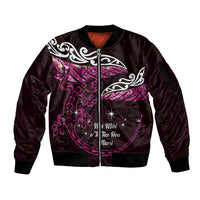 New Zealand Matariki Sleeve Zip Bomber Jacket Maori New Year Silver Fern And Lizard - Pink LT14 Unisex Pink - Polynesian Pride