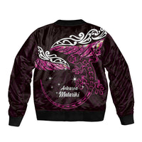 New Zealand Matariki Sleeve Zip Bomber Jacket Maori New Year Silver Fern And Lizard - Pink LT14 - Polynesian Pride