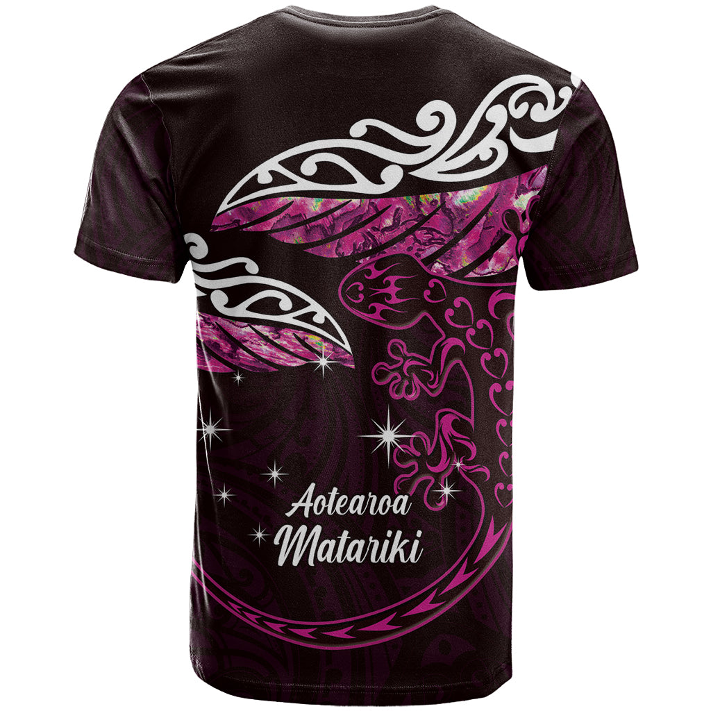 New Zealand Matariki T Shirt Maori New Year Silver Fern And Lizard - Pink LT14 - Polynesian Pride