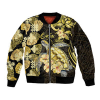 Personalised Aloha Hawaii Oahu Island Bomber Jacket Gathering Place Sea Turtle Ilima Flowers