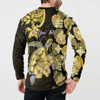 Personalised Aloha Hawaii Oahu Island Button Sweatshirt Gathering Place Sea Turtle Ilima Flowers