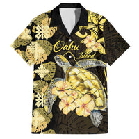 Personalised Aloha Hawaii Oahu Island Family Matching Off The Shoulder Long Sleeve Dress and Hawaiian Shirt Gathering Place Sea Turtle Ilima Flowers