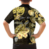 Personalised Aloha Hawaii Oahu Island Family Matching Off Shoulder Maxi Dress and Hawaiian Shirt Gathering Place Sea Turtle Ilima Flowers