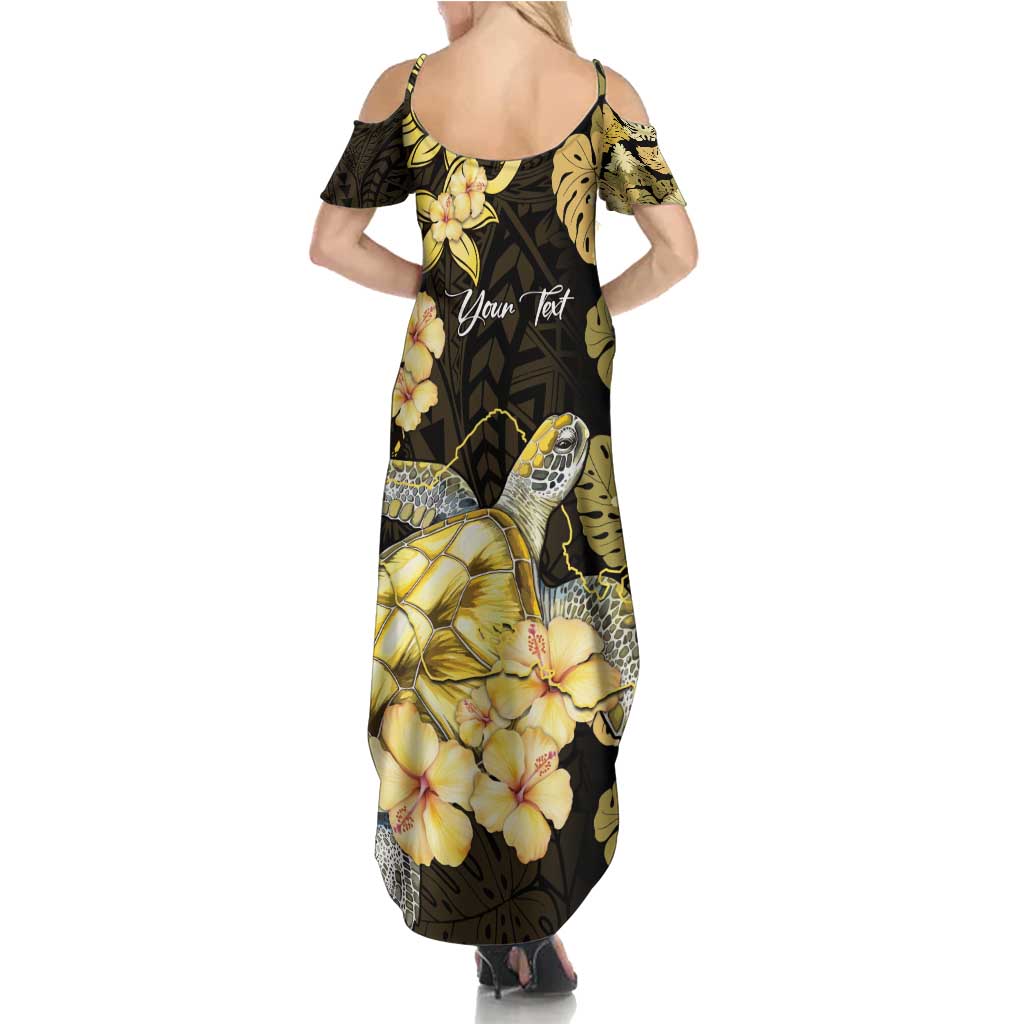Personalised Aloha Hawaii Oahu Island Family Matching Summer Maxi Dress and Hawaiian Shirt Gathering Place Sea Turtle Ilima Flowers