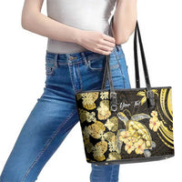 Personalised Aloha Hawaii Oahu Island Leather Tote Bag Gathering Place Sea Turtle Ilima Flowers