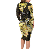 Personalised Aloha Hawaii Oahu Island Long Sleeve Bodycon Dress Gathering Place Sea Turtle Ilima Flowers