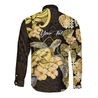 Personalised Aloha Hawaii Oahu Island Long Sleeve Button Shirt Gathering Place Sea Turtle Ilima Flowers