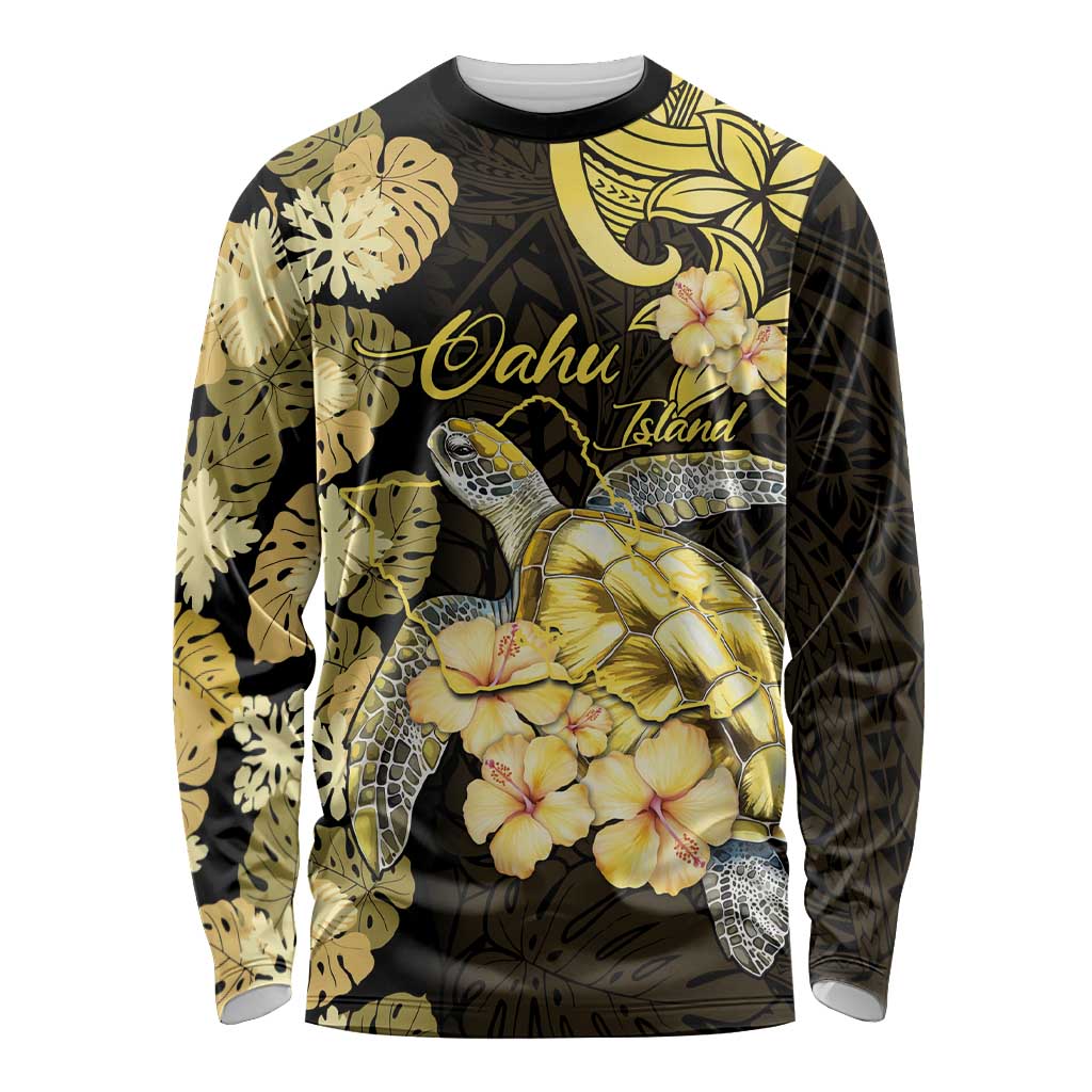 Personalised Aloha Hawaii Oahu Island Long Sleeve Shirt Gathering Place Sea Turtle Ilima Flowers