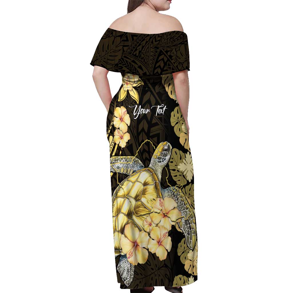Personalised Aloha Hawaii Oahu Island Off Shoulder Maxi Dress Gathering Place Sea Turtle Ilima Flowers