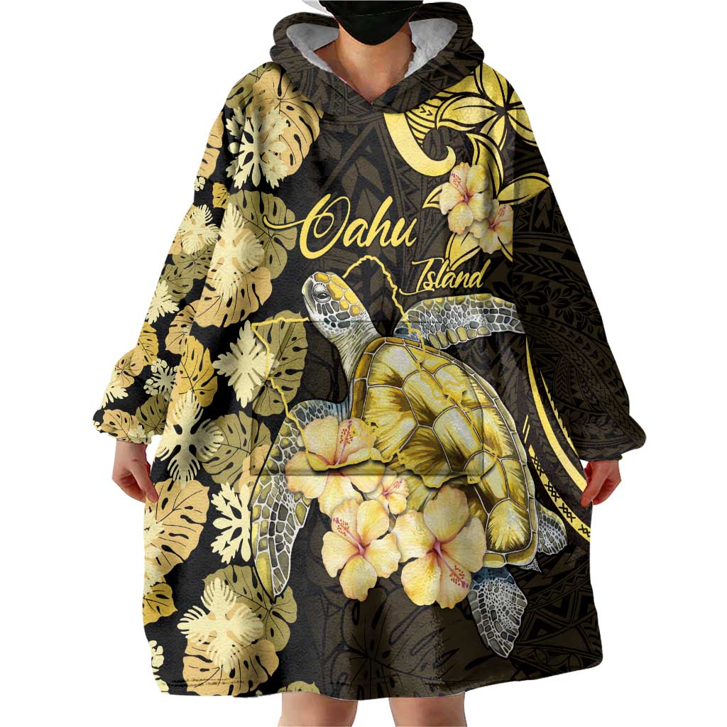 Personalised Aloha Hawaii Oahu Island Wearable Blanket Hoodie Gathering Place Sea Turtle Ilima Flowers