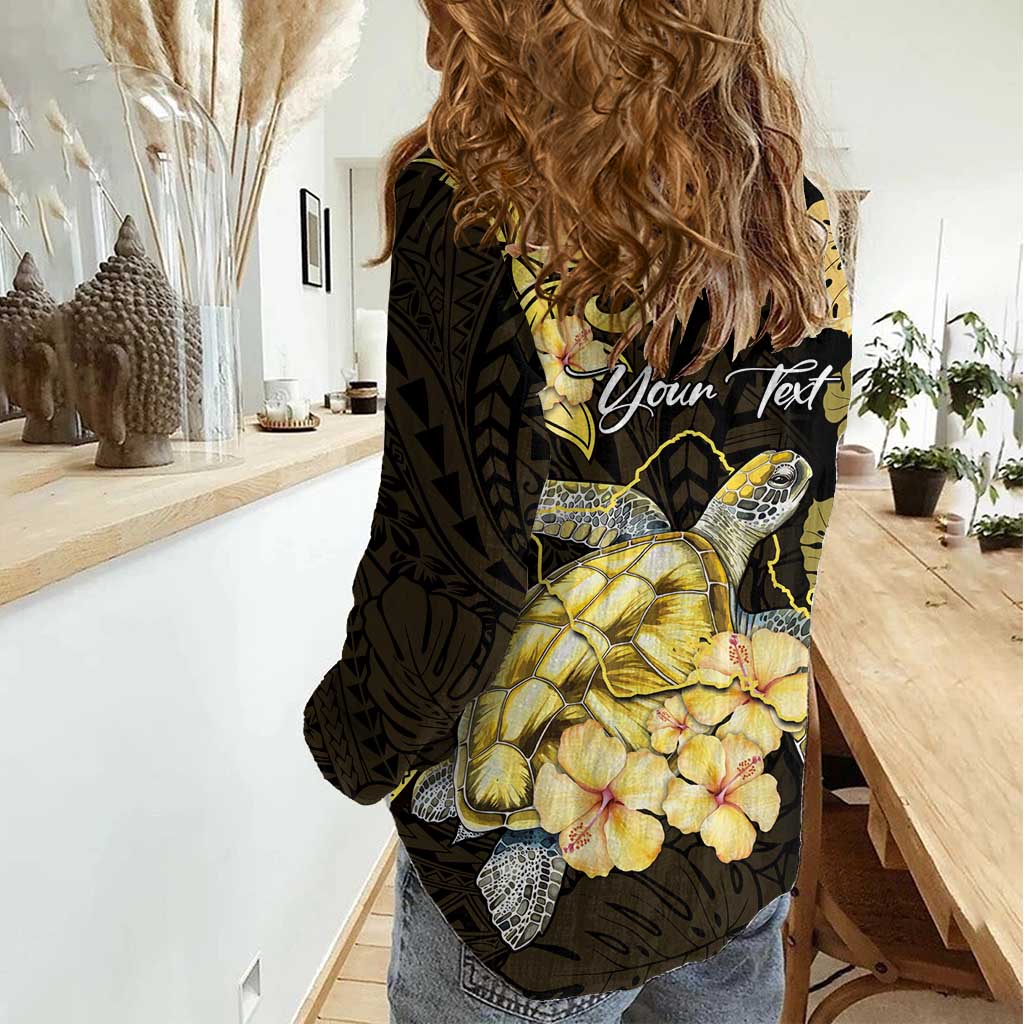 Personalised Aloha Hawaii Oahu Island Women Casual Shirt Gathering Place Sea Turtle Ilima Flowers