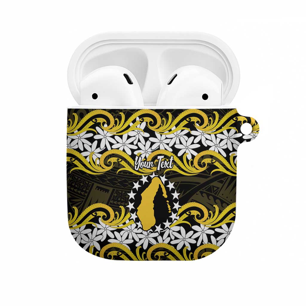 Personalised Cook Islands Aitutaki AirPods Case Tiare Maori Polynesian Waves Tattoo LT14 Yellow - Polynesian Pride