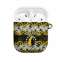 Personalised Cook Islands Aitutaki AirPods Case Tiare Maori Polynesian Waves Tattoo LT14 Yellow - Polynesian Pride