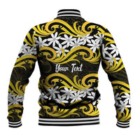 Personalised Cook Islands Aitutaki Baseball Jacket Tiare Maori Polynesian Waves Tattoo