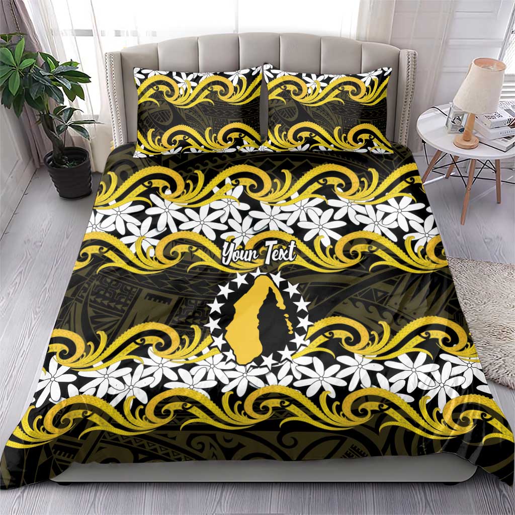 Personalised Cook Islands Aitutaki Bedding Set Tiare Maori Polynesian Waves Tattoo