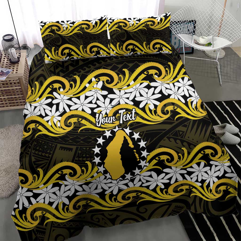 Personalised Cook Islands Aitutaki Bedding Set Tiare Maori Polynesian Waves Tattoo