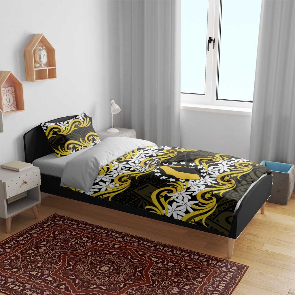 Personalised Cook Islands Aitutaki Bedding Set Tiare Maori Polynesian Waves Tattoo