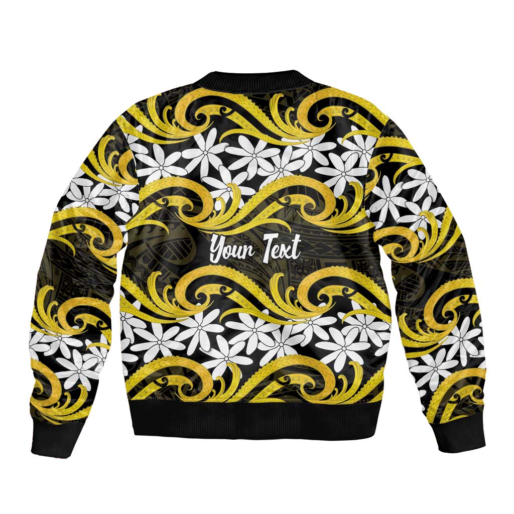 Personalised Cook Islands Aitutaki Bomber Jacket Tiare Maori Polynesian Waves Tattoo
