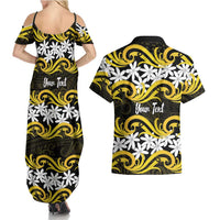 Personalised Cook Islands Aitutaki Couples Matching Summer Maxi Dress and Hawaiian Shirt Tiare Maori Polynesian Waves Tattoo LT14 - Polynesian Pride
