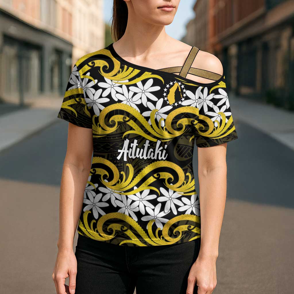 Personalised Cook Islands Aitutaki Cross Shoulder Shirt Tiare Maori Polynesian Waves Tattoo