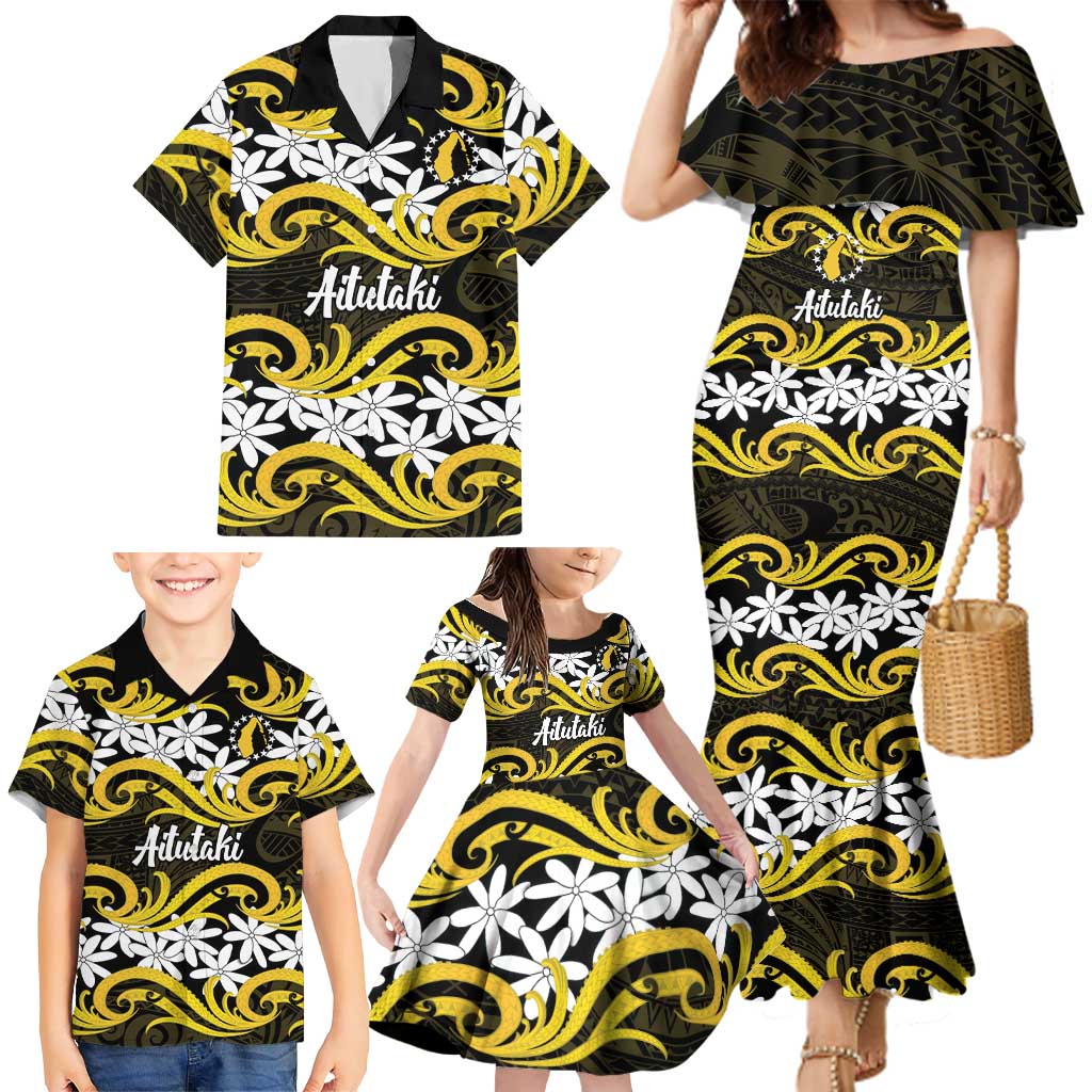 Personalised Cook Islands Aitutaki Family Matching Mermaid Dress and Hawaiian Shirt Tiare Maori Polynesian Waves Tattoo LT14 - Polynesian Pride