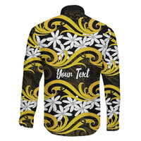 Personalised Cook Islands Aitutaki Family Matching Off The Shoulder Long Sleeve Dress and Hawaiian Shirt Tiare Maori Polynesian Waves Tattoo LT14 - Polynesian Pride