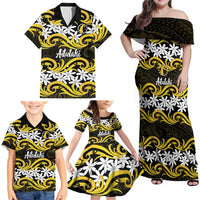Personalised Cook Islands Aitutaki Family Matching Off Shoulder Maxi Dress and Hawaiian Shirt Tiare Maori Polynesian Waves Tattoo LT14 - Polynesian Pride