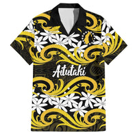 Personalised Cook Islands Aitutaki Family Matching Off Shoulder Short Dress and Hawaiian Shirt Tiare Maori Polynesian Waves Tattoo LT14 Dad's Shirt - Short Sleeve Yellow - Polynesian Pride