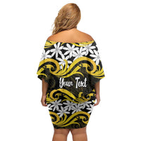 Personalised Cook Islands Aitutaki Family Matching Off Shoulder Short Dress and Hawaiian Shirt Tiare Maori Polynesian Waves Tattoo LT14 - Polynesian Pride