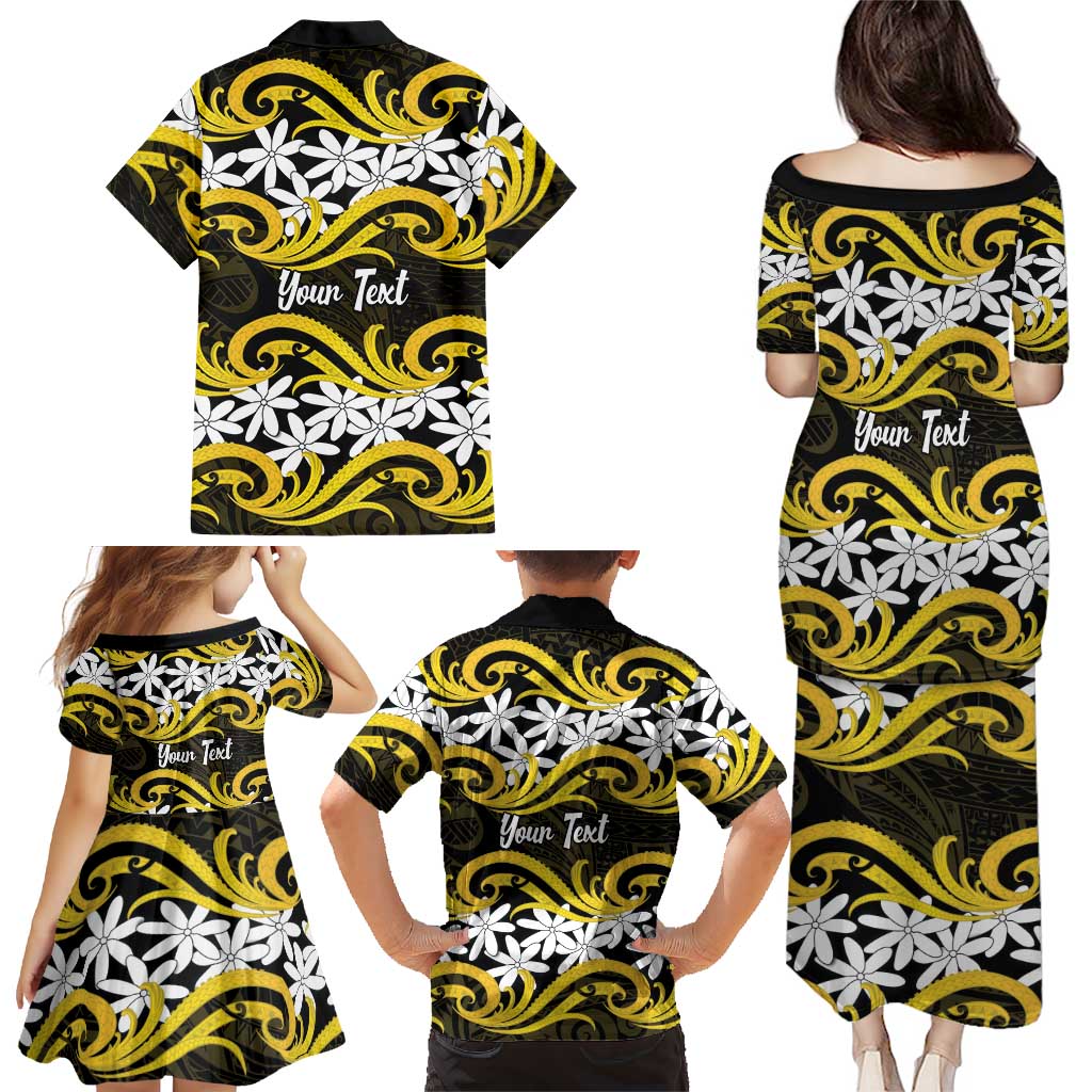 Personalised Cook Islands Aitutaki Family Matching Puletasi and Hawaiian Shirt Tiare Maori Polynesian Waves Tattoo