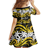 Personalised Cook Islands Aitutaki Family Matching Short Sleeve Bodycon Dress and Hawaiian Shirt Tiare Maori Polynesian Waves Tattoo LT14 - Polynesian Pride