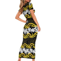 Personalised Cook Islands Aitutaki Family Matching Short Sleeve Bodycon Dress and Hawaiian Shirt Tiare Maori Polynesian Waves Tattoo LT14 - Polynesian Pride