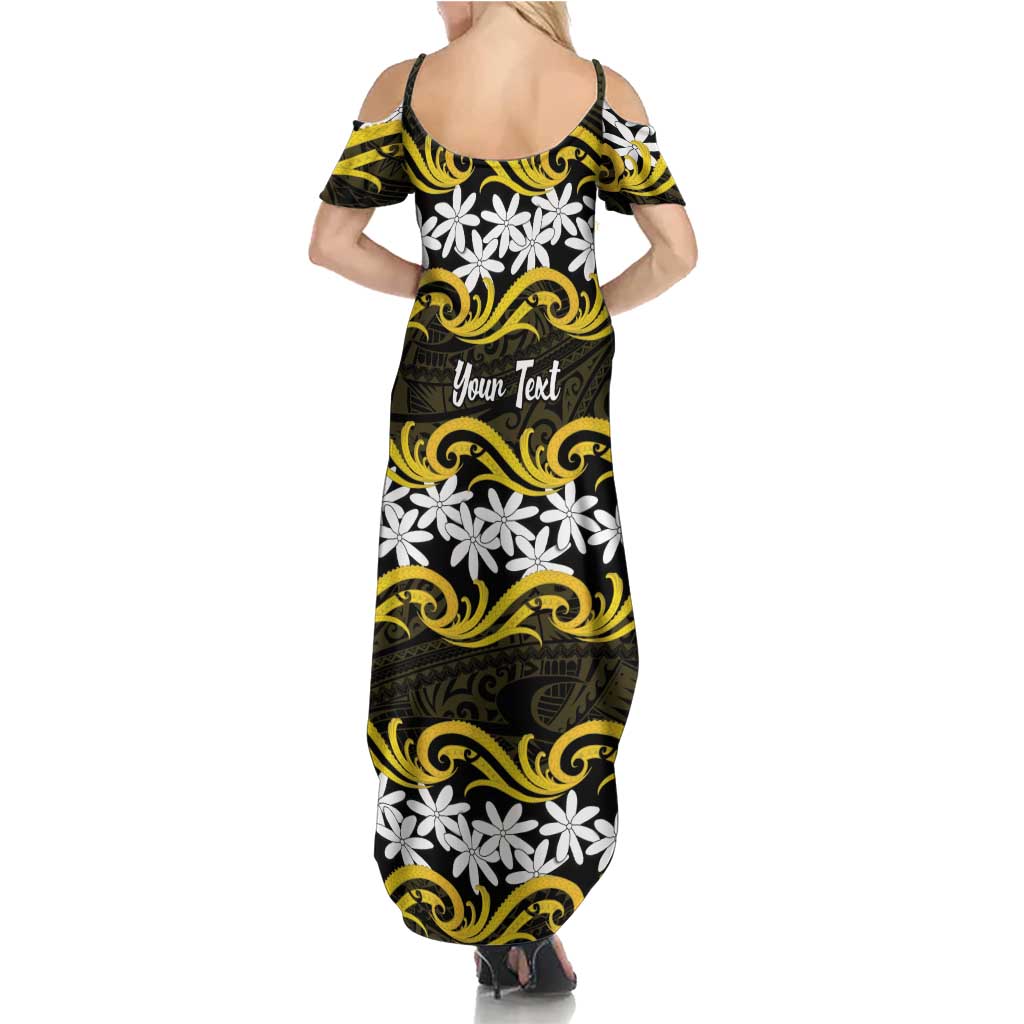 Personalised Cook Islands Aitutaki Family Matching Summer Maxi Dress and Hawaiian Shirt Tiare Maori Polynesian Waves Tattoo LT14 - Polynesian Pride