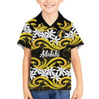Personalised Cook Islands Aitutaki Family Matching Tank Maxi Dress and Hawaiian Shirt Tiare Maori Polynesian Waves Tattoo LT14 Son's Shirt Yellow - Polynesian Pride