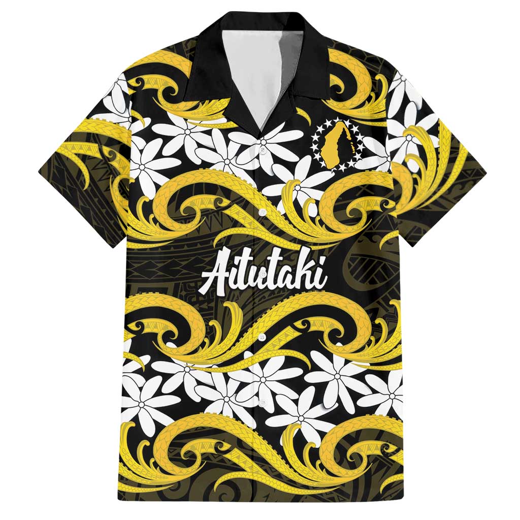 Personalised Cook Islands Aitutaki Hawaiian Shirt Tiare Maori Polynesian Waves Tattoo