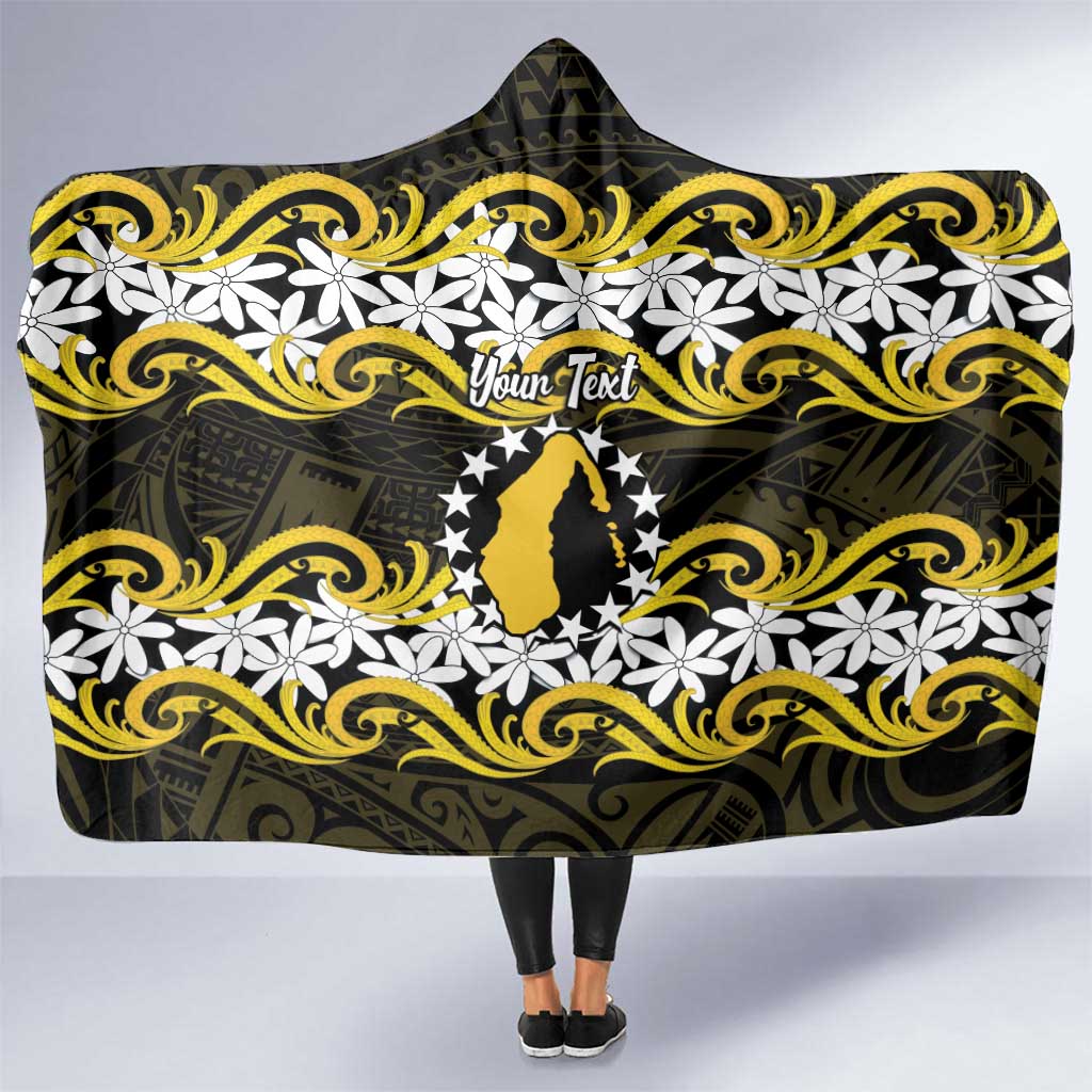 Personalised Cook Islands Aitutaki Hooded Blanket Tiare Maori Polynesian Waves Tattoo LT14 One Size Yellow - Polynesian Pride