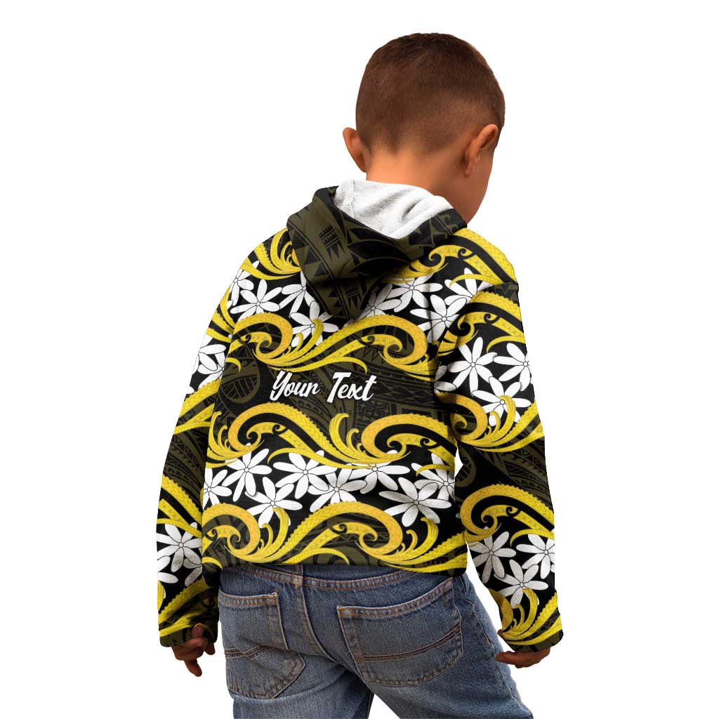 Personalised Cook Islands Aitutaki Kid Hoodie Tiare Maori Polynesian Waves Tattoo