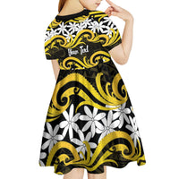 Personalised Cook Islands Aitutaki Kid Short Sleeve Dress Tiare Maori Polynesian Waves Tattoo LT14 - Polynesian Pride