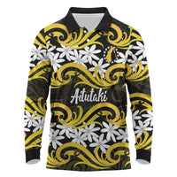 Personalised Cook Islands Aitutaki Long Sleeve Polo Shirt Tiare Maori Polynesian Waves Tattoo LT14 Yellow - Polynesian Pride