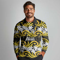 Personalised Cook Islands Aitutaki Long Sleeve Polo Shirt Tiare Maori Polynesian Waves Tattoo LT14 - Polynesian Pride