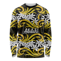 Personalised Cook Islands Aitutaki Long Sleeve Shirt Tiare Maori Polynesian Waves Tattoo